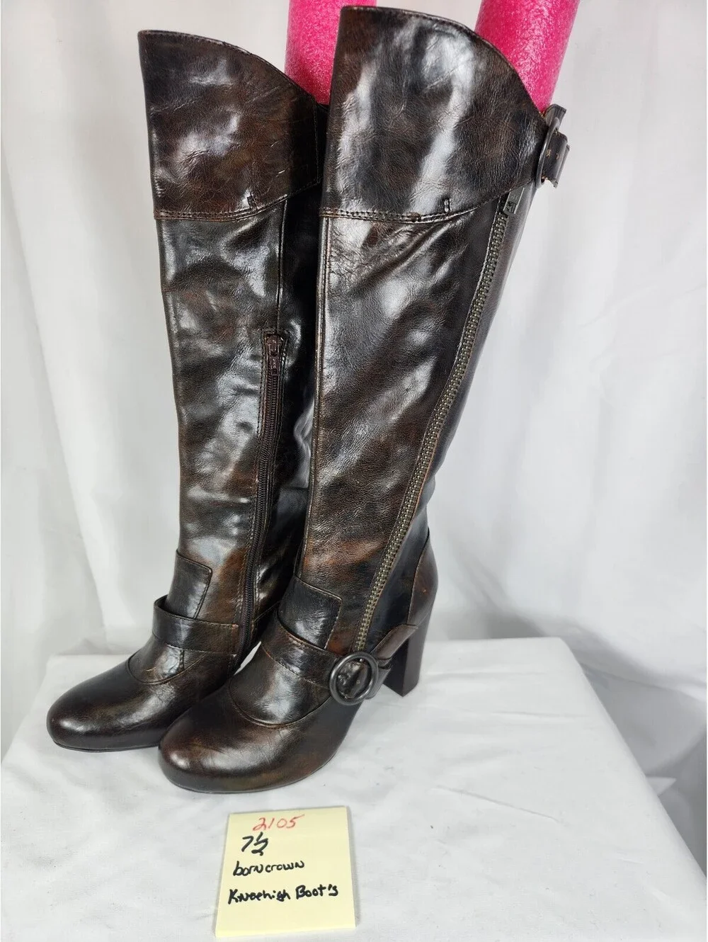 Born Crown Brown Distressed Leather Knee-High Boots Women's Size 7.5 EUC
